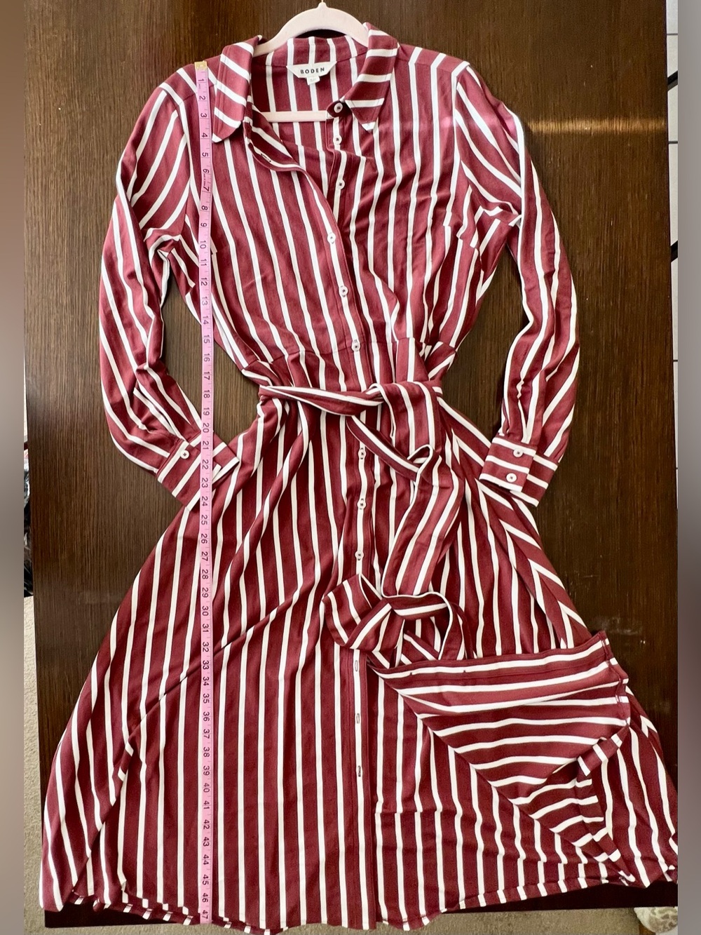 Boden sz12 Marcia Jersey Shirt Dress Burnt Orange Ivory Stripe Belted Midi Dress - Picture 5 of 7
